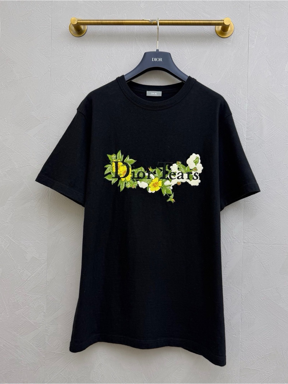 🚩steal Dior Black T-Shirt with Yellow & Green Floral Logo